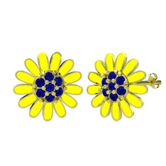 Papatya Küpe - Lab safir 14 ayar altın küpe (Sarı mineli) #i9zemk