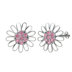 Papatya Küpe - Pembe kuvars 18 ayar beyaz altın küpe (Beyaz mineli) #jgxjul