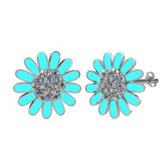 Papatya Küpe - Beyaz zirkon 925 ayar gümüş küpe (Turkuaz mineli) #k1e4e0