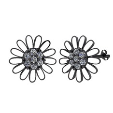 Papatya Küpe - Pırlanta 925 ayar siyah rodyum kaplama gümüş küpe (0.504 karat, beyaz mineli) #l383ak