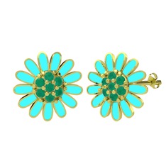 Papatya Küpe - Kök zümrüt 8 ayar altın küpe (Turkuaz mineli) #l5kl23