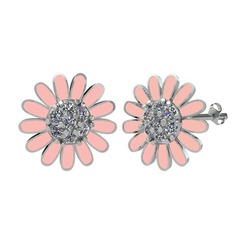 Papatya Küpe - Beyaz zirkon 14 ayar beyaz altın küpe (Pastel pembe mineli) #l9gasa