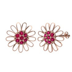 Rodolit garnet 14 ayar rose altın küpe (Beyaz mineli)