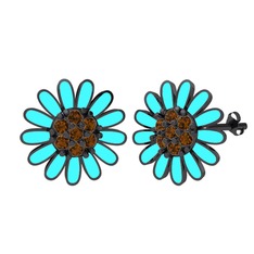 Papatya Küpe - Dumanlı kuvars 925 ayar siyah rodyum kaplama gümüş küpe (Turkuaz mineli) #lwyrtg