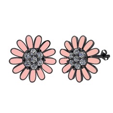 Papatya Küpe - Swarovski 925 ayar siyah rodyum kaplama gümüş küpe (Pastel pembe mineli) #lzbxj