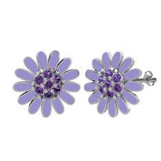 Papatya Küpe - Ametist 925 ayar gümüş küpe (Menekşe mineli) #m3du2z