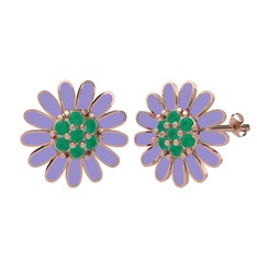 Papatya Küpe - Kök zümrüt 14 ayar rose altın küpe (Menekşe mineli) #maa372