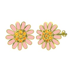 Papatya Küpe - Sitrin 18 ayar altın küpe (Pastel pembe mineli) #mioje