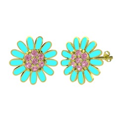 Papatya Küpe - Pembe kuvars 14 ayar altın küpe (Turkuaz mineli) #mp0kv8