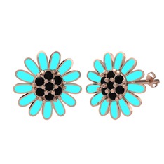 Siyah zirkon 18 ayar rose altın küpe (Turkuaz mineli)