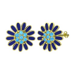 Papatya Küpe - Akuamarin 14 ayar altın küpe (Lacivert mineli) #n43xqn