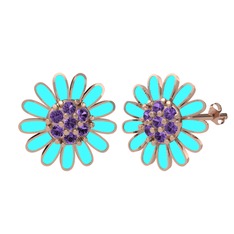 Papatya Küpe - Ametist 14 ayar rose altın küpe (Turkuaz mineli) #nhei7b