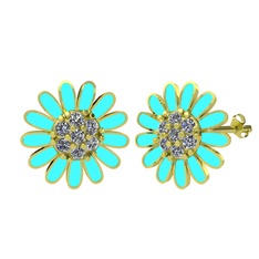 Papatya Küpe - Beyaz zirkon 14 ayar altın küpe (Turkuaz mineli) #o1mr4d