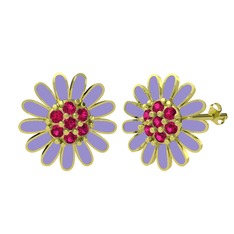 Rodolit garnet 14 ayar altın küpe (Menekşe mineli)