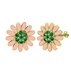 Papatya Küpe - Yeşil kuvars 14 ayar altın küpe (Pastel pembe mineli) #olaxpk
