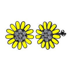 Papatya Küpe - Swarovski 925 ayar siyah rodyum kaplama gümüş küpe (Sarı mineli) #oudq39