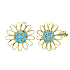 Akuamarin 14 ayar altın küpe (Beyaz mineli)