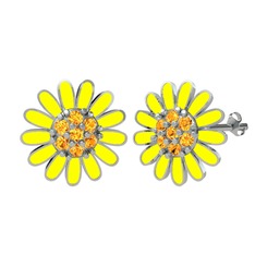 Papatya Küpe - Sitrin 8 ayar beyaz altın küpe (Sarı mineli) #psgxqe