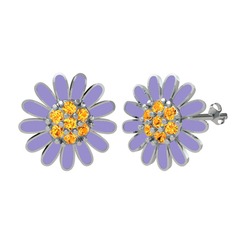 Sitrin 18 ayar beyaz altın küpe (Menekşe mineli)