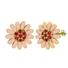 Papatya Küpe - Garnet 18 ayar altın küpe (Pastel pembe mineli) #qcrpnp