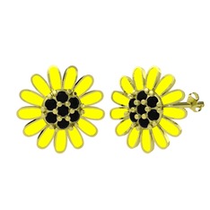 Papatya Küpe - Siyah zirkon 8 ayar altın küpe (Sarı mineli) #qfhznt