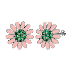 Papatya Küpe - Yeşil kuvars 18 ayar beyaz altın küpe (Pastel pembe mineli) #qkwto1