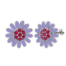 Papatya Küpe - Rodolit garnet 18 ayar beyaz altın küpe (Menekşe mineli) #qmoz8c