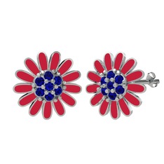 Papatya Küpe - Lab safir 8 ayar beyaz altın küpe (Kırmızı mineli) #qnxw9s