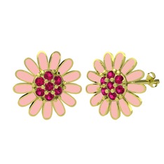 Papatya Küpe - Rodolit garnet 18 ayar altın küpe (Pastel pembe mineli) #qzobku