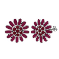 Kök yakut 14 ayar beyaz altın küpe (Bordo kırmızı mineli)