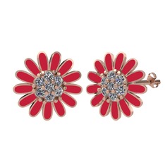 Papatya Küpe - Beyaz zirkon 8 ayar rose altın küpe (Kırmızı mineli) #sor57l
