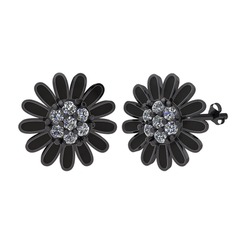 Papatya Küpe - Swarovski 925 ayar siyah rodyum kaplama gümüş küpe (Siyah mineli) #swaehe