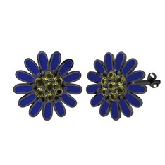 Peridot 925 ayar siyah rodyum kaplama gümüş küpe (Lacivert mineli)