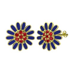 Papatya Küpe - Garnet 8 ayar altın küpe (Lacivert mineli) #tdsd6