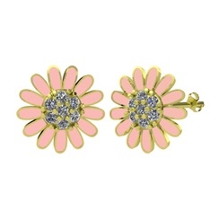 Papatya Küpe - Swarovski 14 ayar altın küpe (Pastel pembe mineli) #u6mcbh