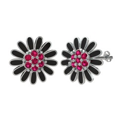 Rodolit garnet 8 ayar beyaz altın küpe (Siyah mineli)