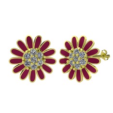 Papatya Küpe - Pırlanta 8 ayar altın küpe (0.504 karat, bordo kırmızı mineli) #unj8im
