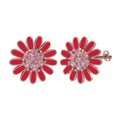 Papatya Küpe - Pembe kuvars 14 ayar rose altın küpe (Kırmızı mineli) #v5q3v3