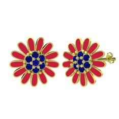 Lab safir 18 ayar altın küpe (Kırmızı mineli)