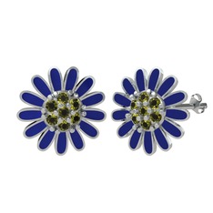 Peridot 14 ayar beyaz altın küpe (Lacivert mineli)