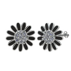 Swarovski 14 ayar beyaz altın küpe (Siyah mineli)