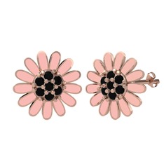 Papatya Küpe - Siyah zirkon 8 ayar rose altın küpe (Pastel pembe mineli) #voag72