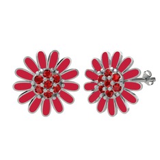 Papatya Küpe - Garnet 18 ayar beyaz altın küpe (Kırmızı mineli) #w6l5ag