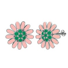 Papatya Küpe - Kök zümrüt 8 ayar beyaz altın küpe (Pastel pembe mineli) #wfuh89