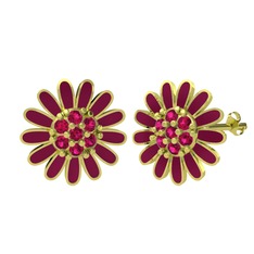 Papatya Küpe - Rodolit garnet 925 ayar altın kaplama gümüş küpe (Bordo kırmızı mineli) #wr38xu