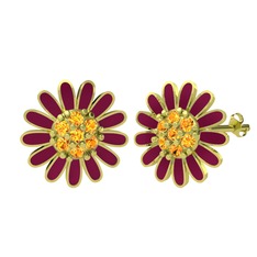 Papatya Küpe - Sitrin 925 ayar altın kaplama gümüş küpe (Bordo kırmızı mineli) #x849pb