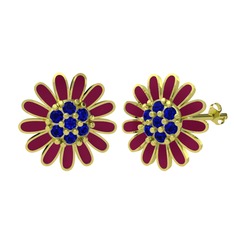 Lab safir 8 ayar altın küpe (Bordo kırmızı mineli)