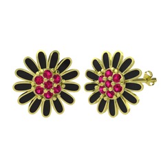 Papatya Küpe - Rodolit garnet 18 ayar altın küpe (Siyah mineli) #ykzuor