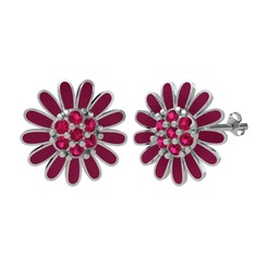 Rodolit garnet 8 ayar beyaz altın küpe (Bordo kırmızı mineli)