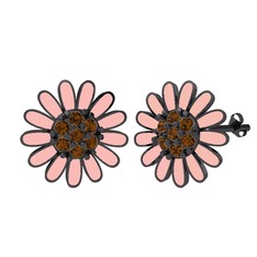 Papatya Küpe - Dumanlı kuvars 925 ayar siyah rodyum kaplama gümüş küpe (Pastel pembe mineli) #zy6rwr